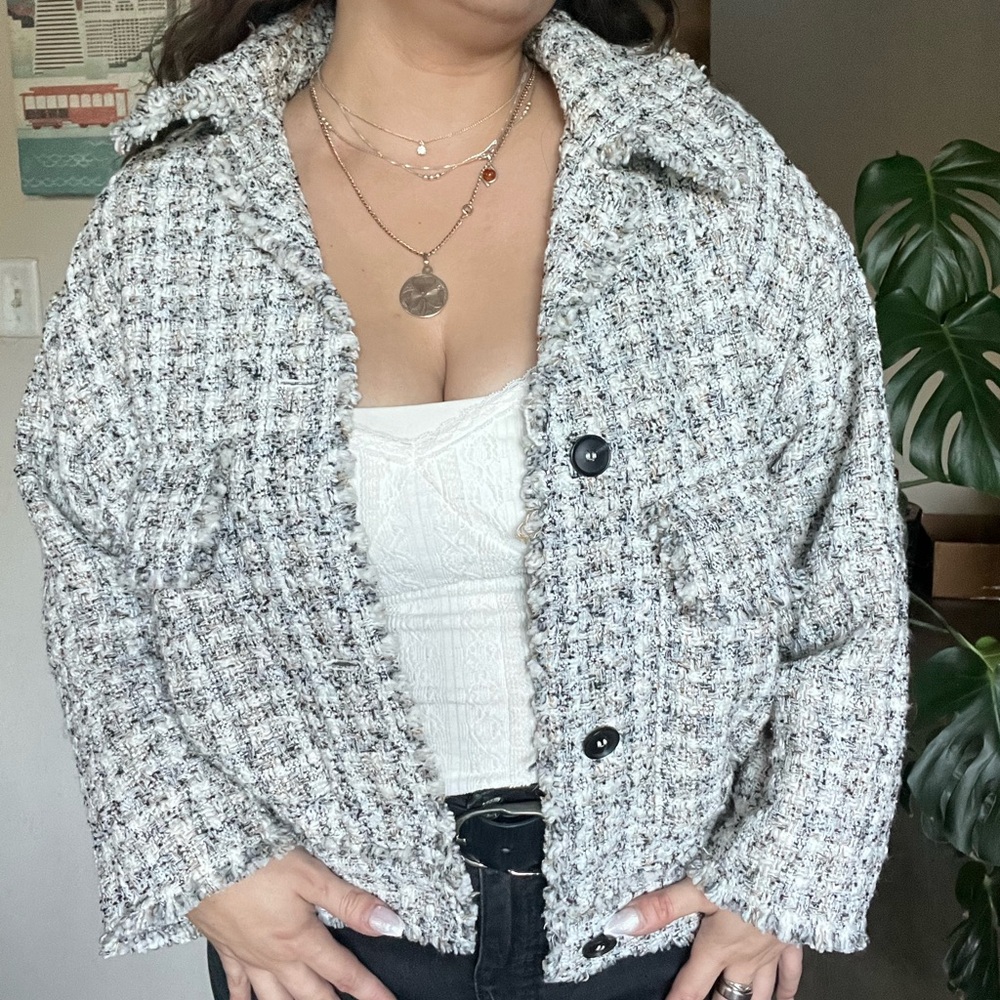 H&M Black and White Tweed Blazer